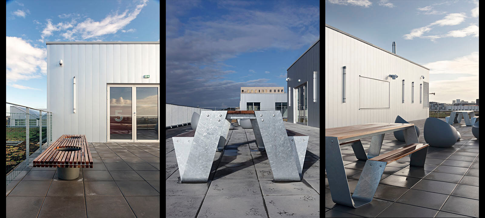 Photographe d'architecture de la terrasse de l'école de design de Nantes Atlantique pour IDM par Gwenaelle Hoyet